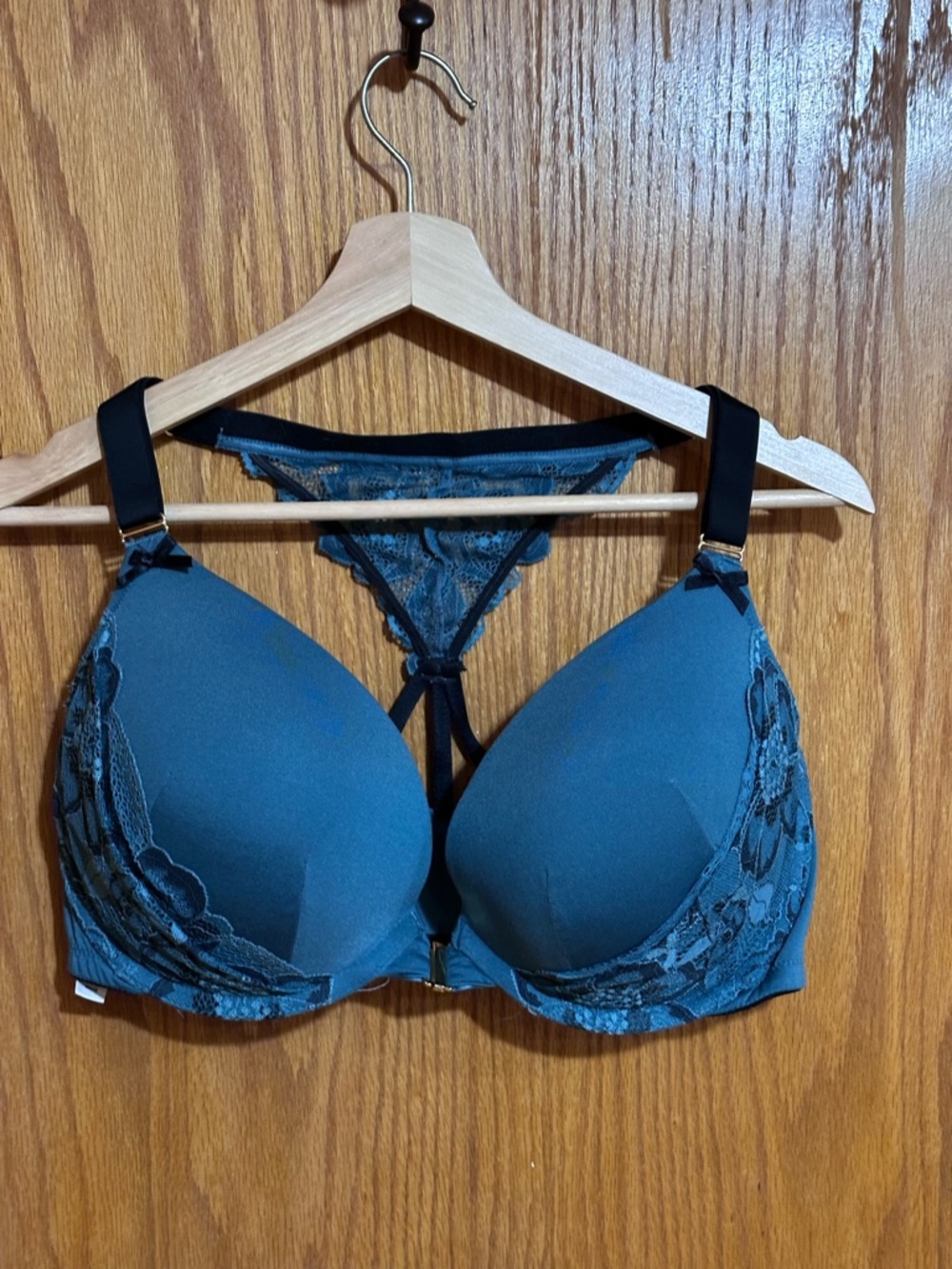 Cacique Teal Lace-Trim Push-Up Bra front closure sz 38DDD